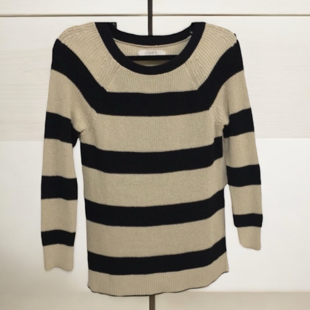 Loft tan & black 100% cotton bold classic striped sweater